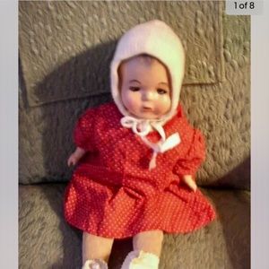 Antique, 18” Reiable Composition Baby Doll in Red Dress